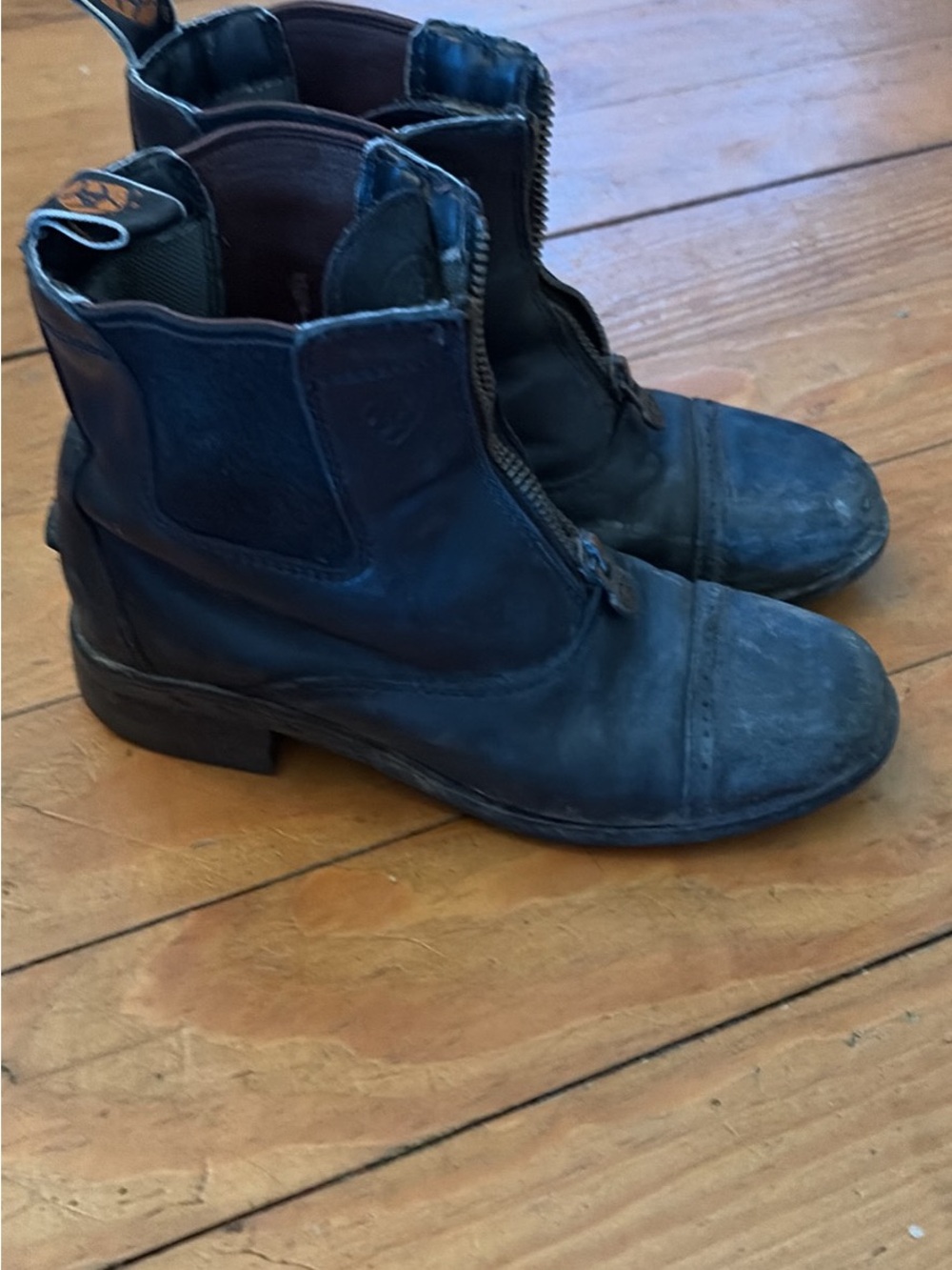 Ariat Navy Kids Zip-Front Leather Boots